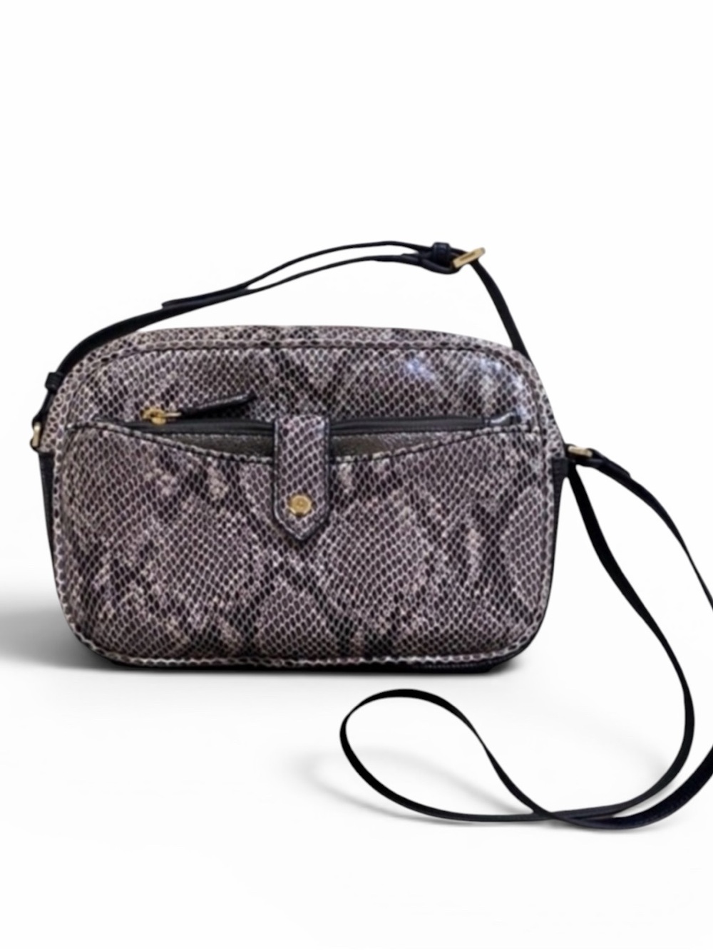 NEW G.I.L.I. Black and Grey Snakeskin Print Leather Crossbody Bag